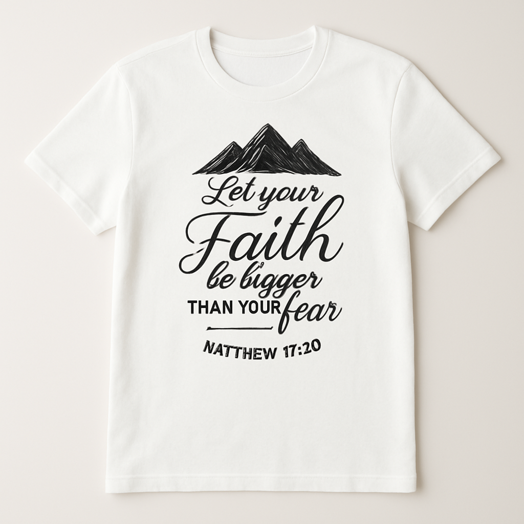 Christian "Let Your Faith Be Bigger Than Your Fear" Mountain Scripture T-Shirt – Faith Over Fear Inspirational Bible Verse Tee Faith%20Over%20Fear%20prompt%20%237%20studio%20mockup.png