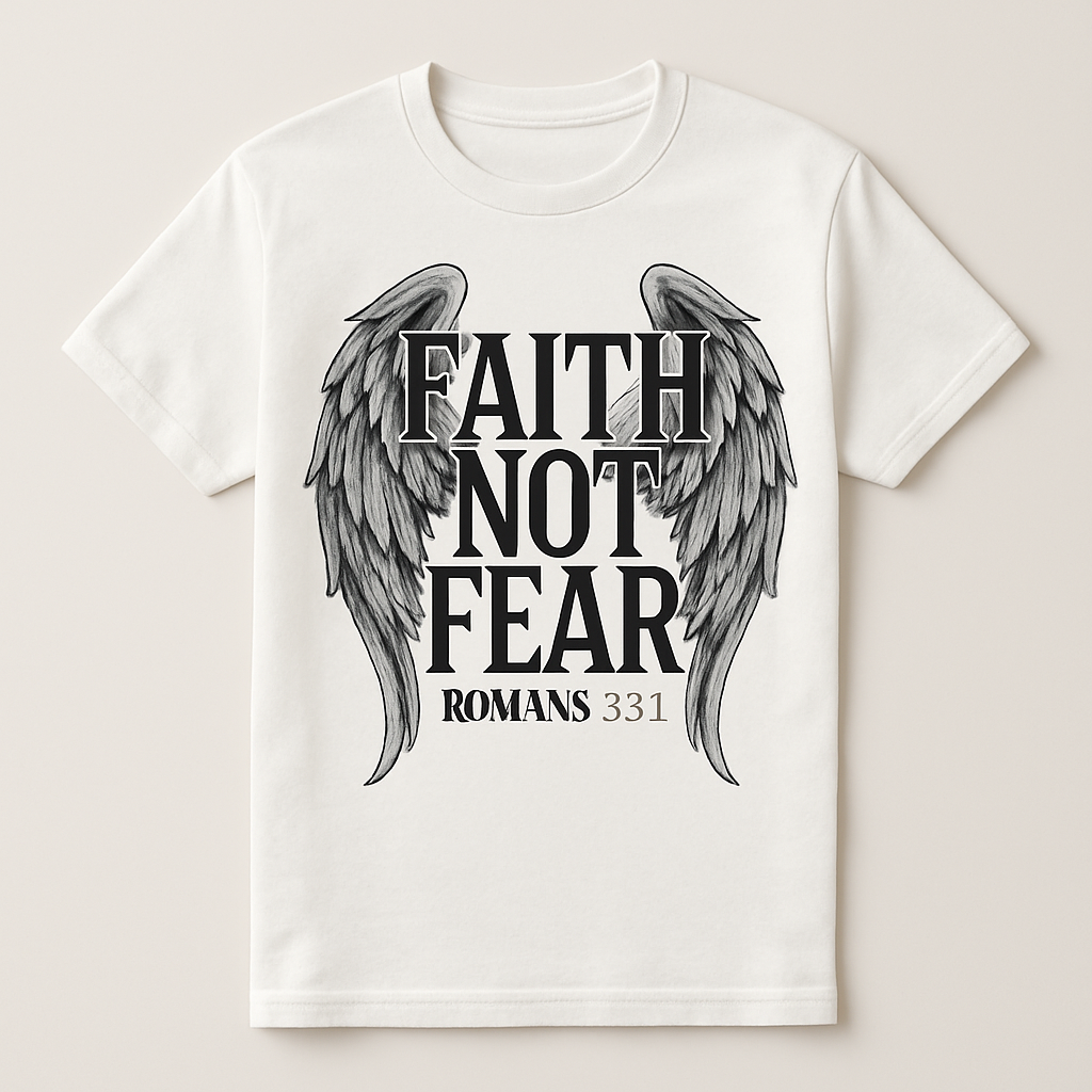 Faith Not Fear Christian Shirt with Angel Wings – Romans 8:31 Bible Verse Inspirational T-Shirt – Faith Over Fear Religious Apparel Faith%20Over%20Fear%20prompt%20%238%20studio%20mockup.png