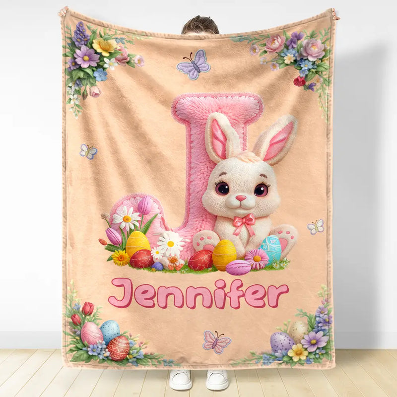 Faux Embroidery Effect Chenille Bunny Alphabet Letters - Personalized Fleece Blanket, Sherpa Blanket FauxChenilleBunnyAlphabetLetters-PersonalizedFleeceBlanket_SherpaBlanket-TU264-VKT533-MK2.jpg