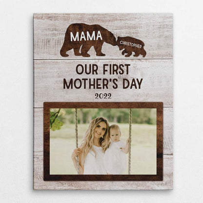 Mommy Baby First Mother's Day Gift Bear Photo Canvas Print, Mother Gift, New Mom To Be Gift