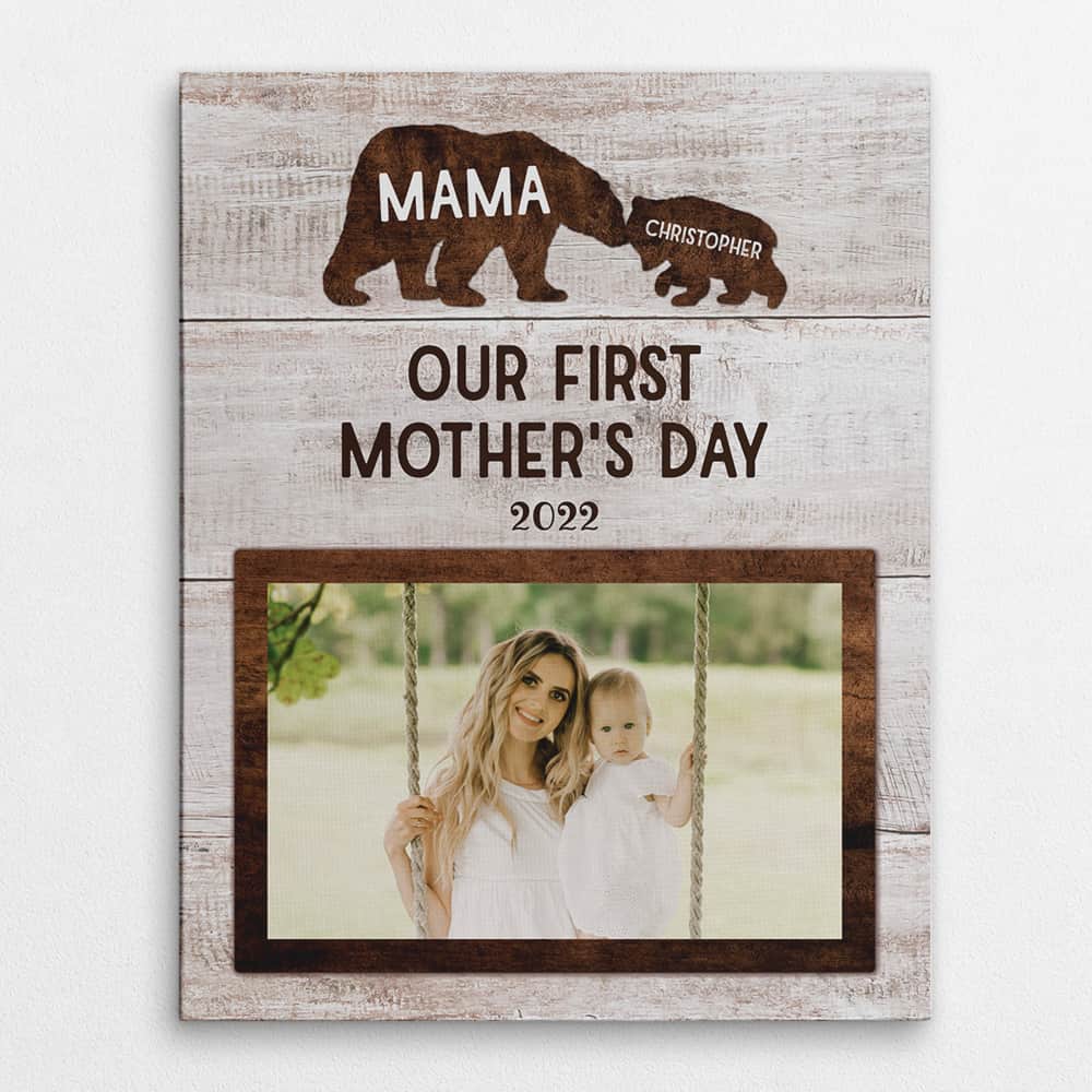 Mommy Baby First Mother's Day Gift Bear Photo Canvas Print, Mother Gift, New Mom To Be Gift