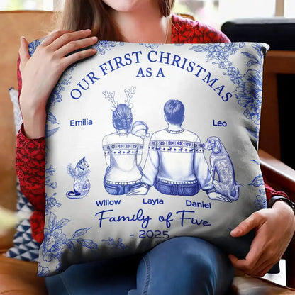 Blue Toile de Jouy Holiday Decor, Personalized New Parent Gift - Personalized Pillow