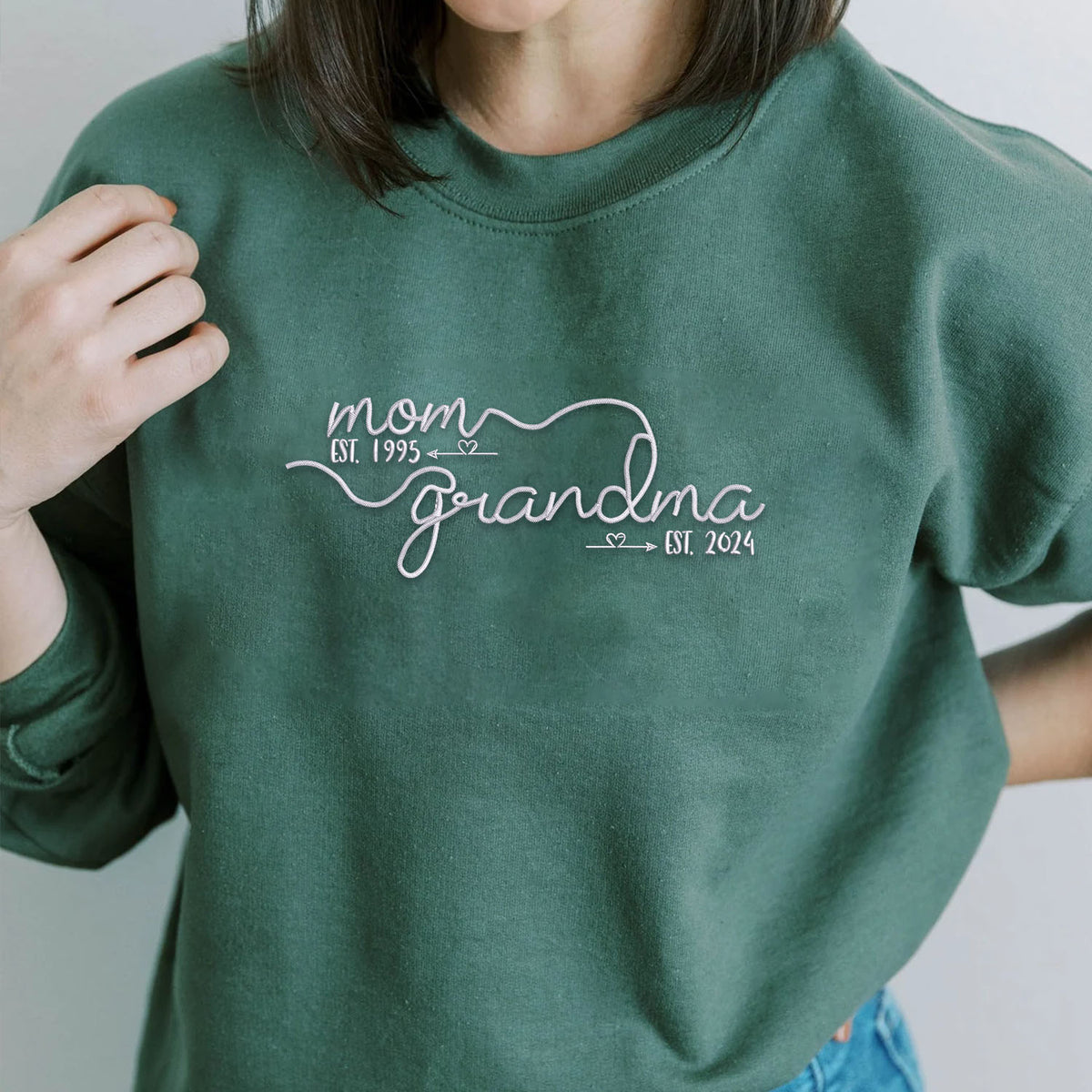 First Mom Then Grandma Sweatshirt or Hoodie with Embroidered Kids Names, Custom Embroidered Mother's Day Gift for Mom