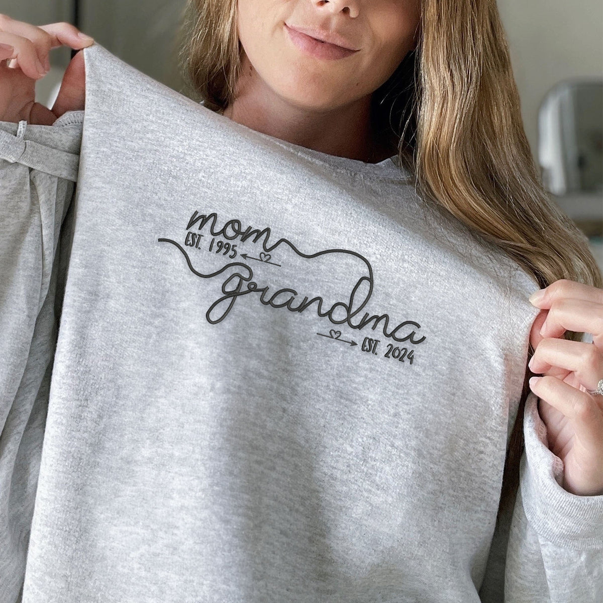 First Mom Then Grandma Sweatshirt or Hoodie with Embroidered Kids Names, Custom Embroidered Mother's Day Gift for Mom