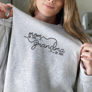 First Mom Then Grandma Sweatshirt or Hoodie with Embroidered Kids Names, Custom Embroidered Mother's Day Gift for Mom