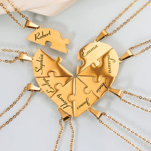Friendship Puzzle Hearts - Personalized Heart Puzzle Name Necklace - Gift For Family, Friends