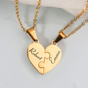Friendship Puzzle Hearts - Personalized Heart Puzzle Name Necklace - Gift For Family, Friends