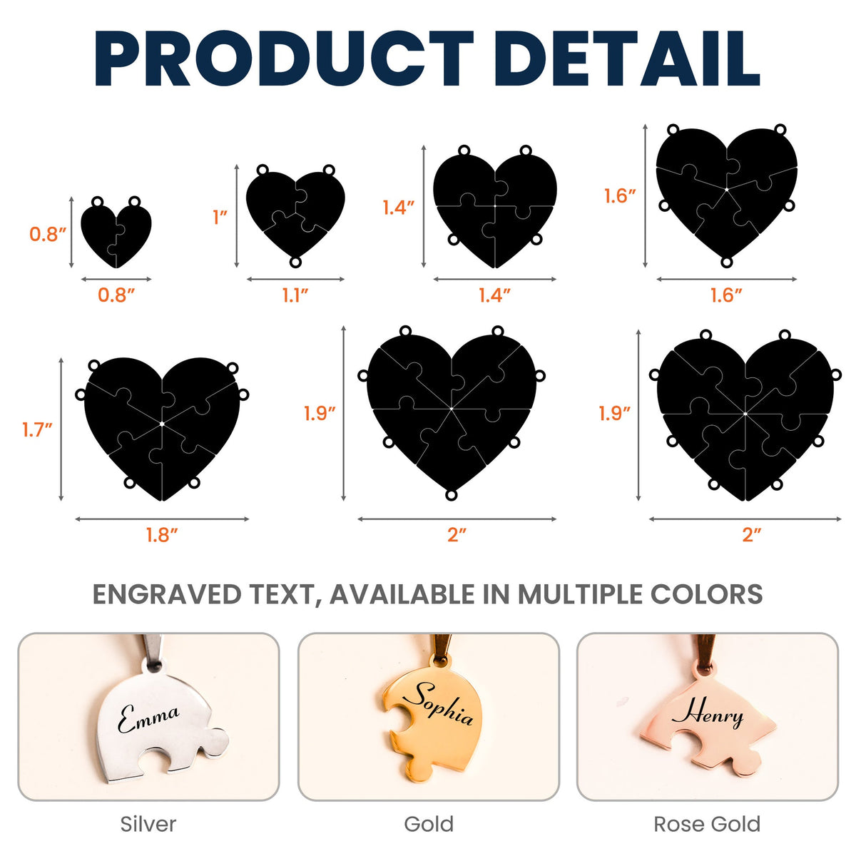 Friendship Puzzle Hearts - Personalized Heart Puzzle Name Necklace - Gift For Family, Friends