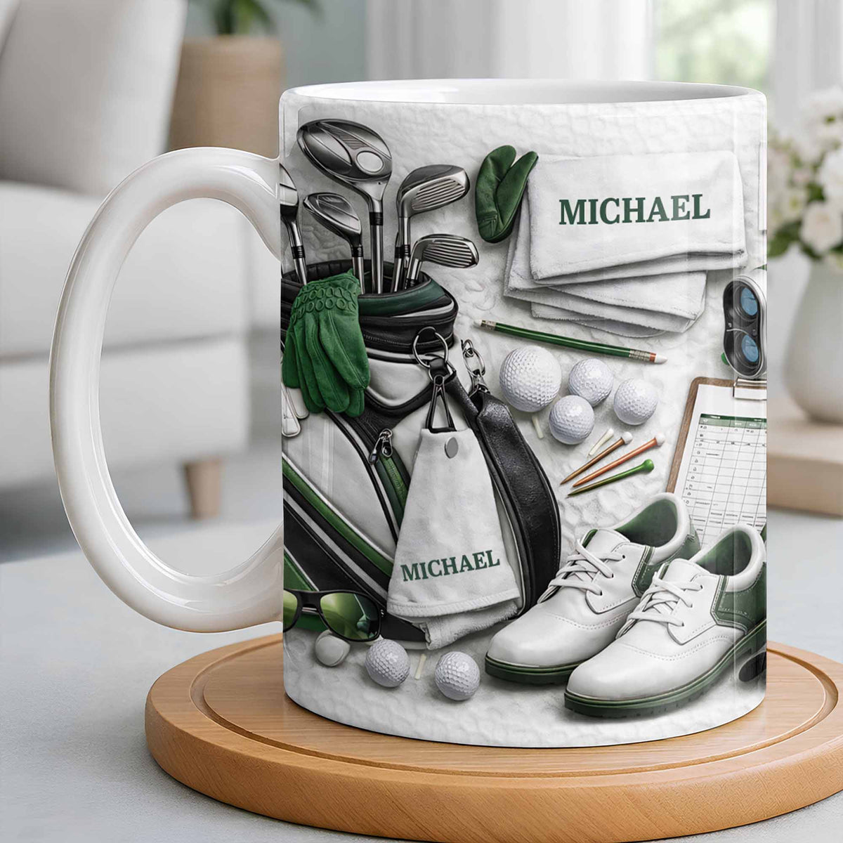 Customizable Golf Themed Mug With Clubs And Balls, Coffee Mug, Perfect Gift For Golf Lovers