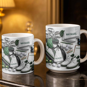 Customizable Golf Themed Mug With Clubs And Balls, Coffee Mug, Perfect Gift For Golf Lovers