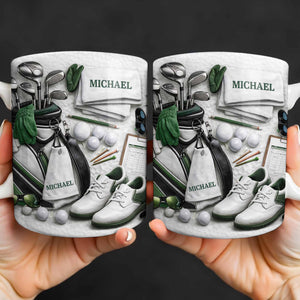 Customizable Golf Themed Mug With Clubs And Balls, Coffee Mug, Perfect Gift For Golf Lovers