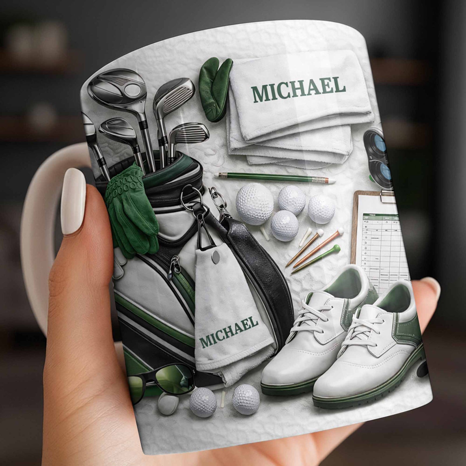 Customizable Golf Themed Mug With Clubs And Balls, Coffee Mug, Perfect Gift For Golf Lovers
