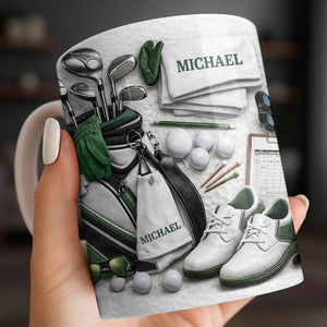Customizable Golf Themed Mug With Clubs And Balls, Coffee Mug, Perfect Gift For Golf Lovers
