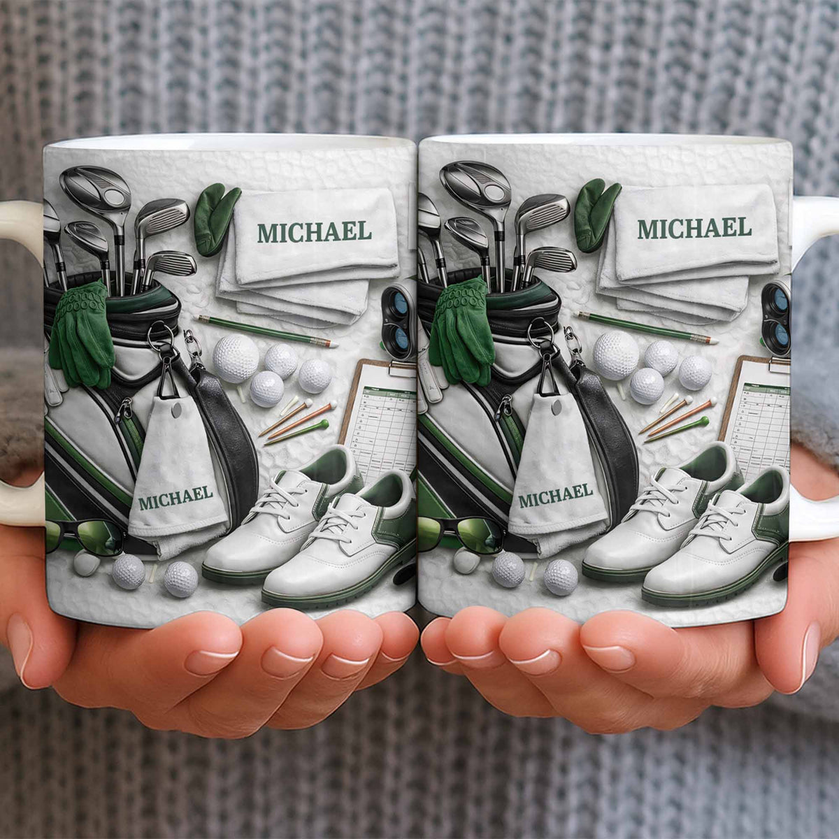 Customizable Golf Themed Mug With Clubs And Balls, Coffee Mug, Perfect Gift For Golf Lovers