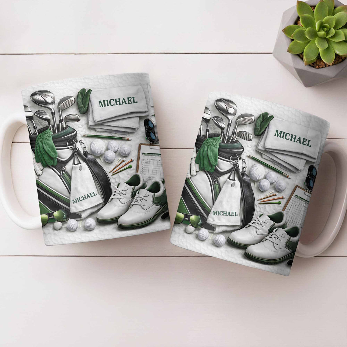 Customizable Golf Themed Mug With Clubs And Balls, Coffee Mug, Perfect Gift For Golf Lovers