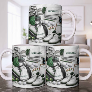 Customizable Golf Themed Mug With Clubs And Balls, Coffee Mug, Perfect Gift For Golf Lovers