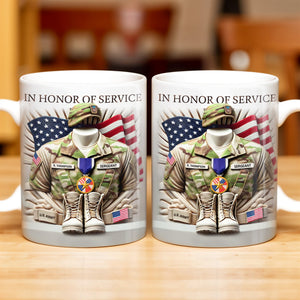 In Honor Of Service, Military Uniform and U.S. Flag, Custom Coffee Mug, Gift For Veterans