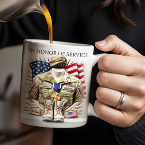 In Honor Of Service, Military Uniform and U.S. Flag, Custom Coffee Mug, Gift For Veterans