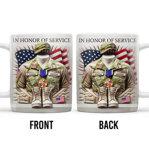 In Honor Of Service, Military Uniform and U.S. Flag, Custom Coffee Mug, Gift For Veterans