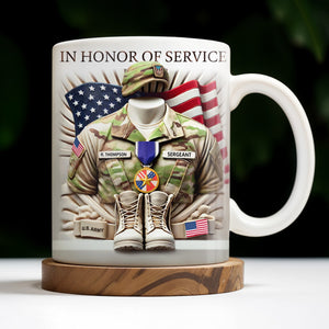 In Honor Of Service, Military Uniform and U.S. Flag, Custom Coffee Mug, Gift For Veterans