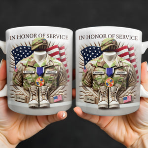 In Honor Of Service, Military Uniform and U.S. Flag, Custom Coffee Mug, Gift For Veterans
