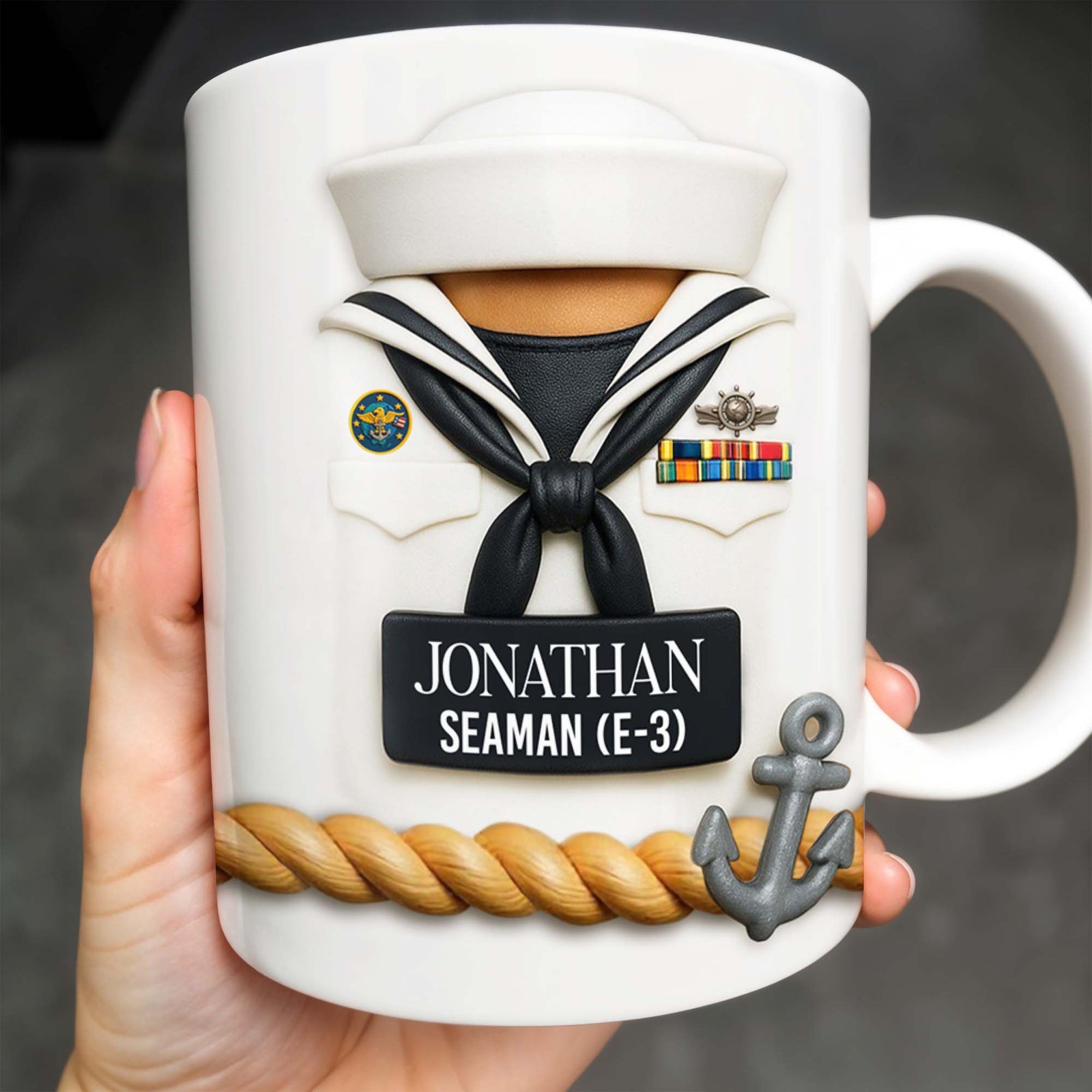 Celebrate Our Navy Heroes With Custom Navy Uniform And Anchor Design, Personalized Custom Coffee Mug, Gift For Navy Officers