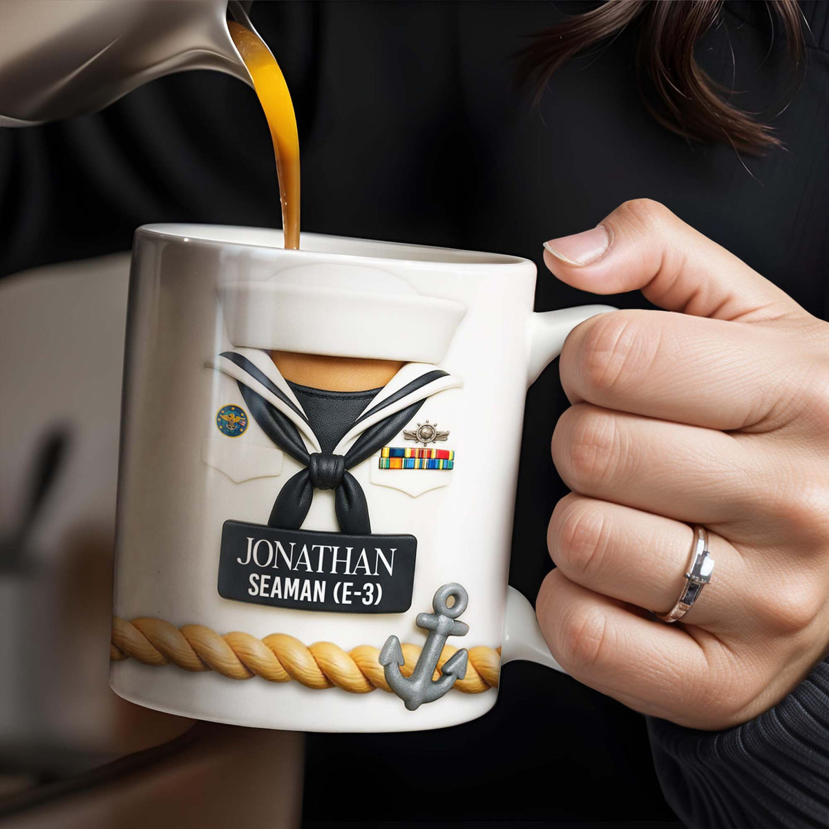 Celebrate Our Navy Heroes With Custom Navy Uniform And Anchor Design, Personalized Custom Coffee Mug, Gift For Navy Officers