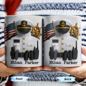 Celebrate Your Favorite Sailor, Navy Uniform and American Flag, Personalized Custom Coffee Mug, Gift For Navy Veterans