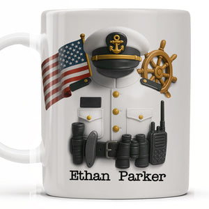 Celebrate Your Favorite Sailor, Navy Uniform and American Flag, Personalized Custom Coffee Mug, Gift For Navy Veterans