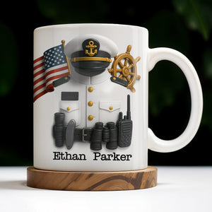 Celebrate Your Favorite Sailor, Navy Uniform and American Flag, Personalized Custom Coffee Mug, Gift For Navy Veterans