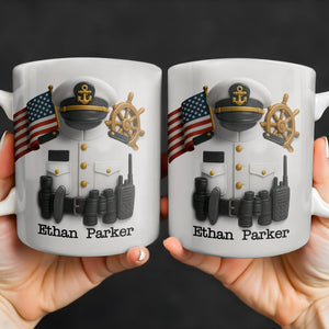 Celebrate Your Favorite Sailor, Navy Uniform and American Flag, Personalized Custom Coffee Mug, Gift For Navy Veterans