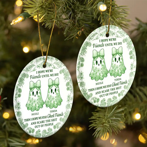 Cute Ghost Bestie Friends Until We Die Toile De Jouy Pattern - Personalized Circle Ceramic Ornament
