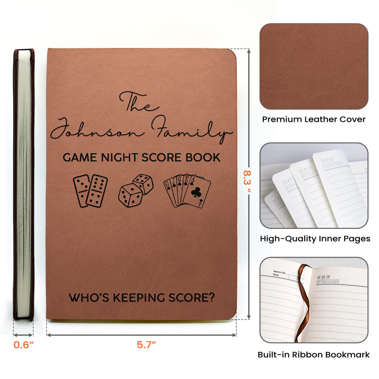 Game Night Score Book For Family, Couples, Grandparents, Board Game Lover - Personalized Leather Journal
