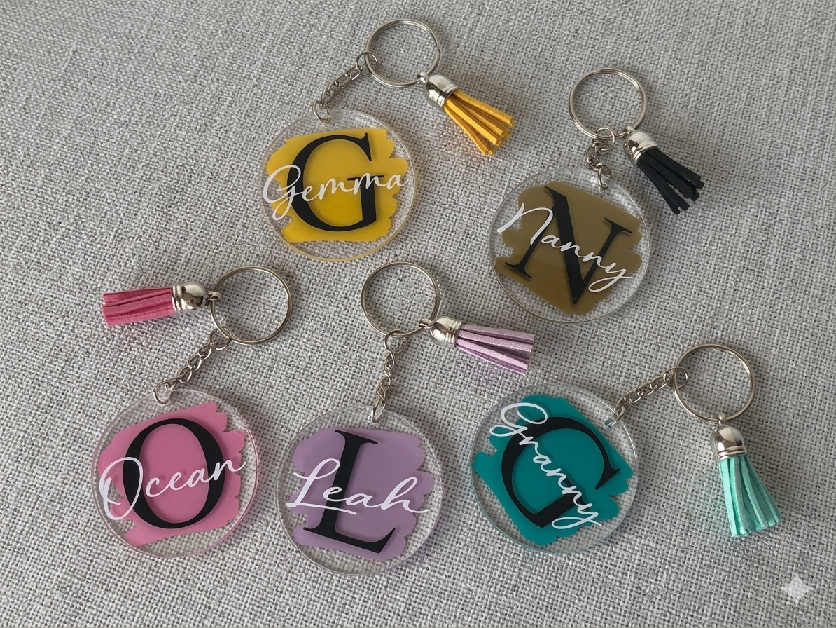 Personalised Acrylic Initial Keyring with Tassel: Custom Name Gift