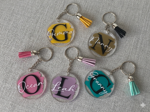 Personalised Acrylic Initial Keyring with Tassel: Custom Name Gift