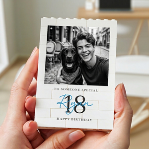 Personalised 18th Birthday Gifts for Him Gift For Her, Photo Building Block Keepsake for Son or Boy, Milestone Birthday Memory Gift