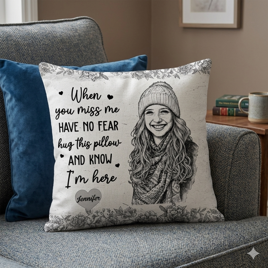 Custom Photo Pencil Sketch Have No Fear Hug This Pillow - Personalized Pillow