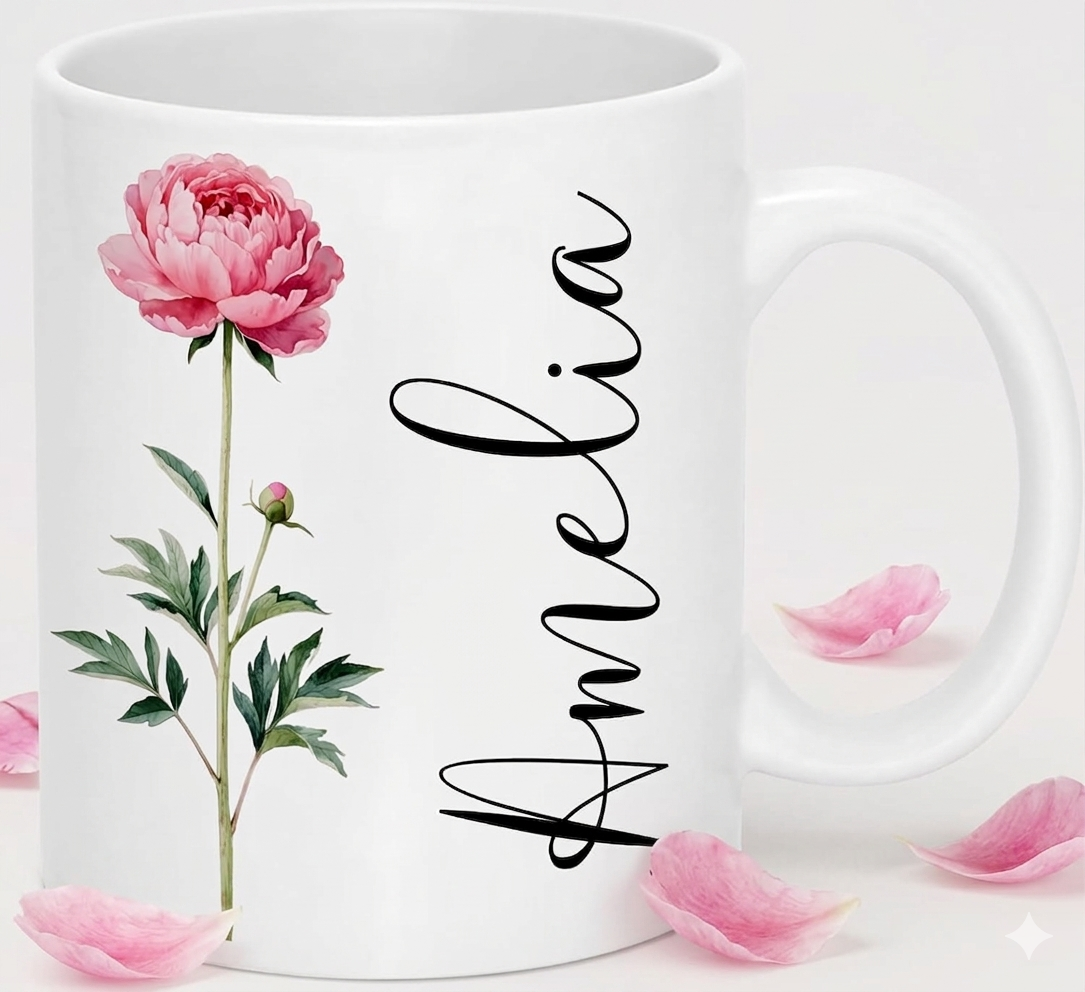 Custom Coffee Mug with Birth Flower & Name - Ceramic Personalized Coffee Cup for Women, Pretty Floral Tea Mugs Gift for Mom Wife Grandma Daughter Sister Coworker Best Friend Birthday