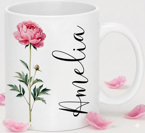 Custom Coffee Mug with Birth Flower & Name - Ceramic Personalized Coffee Cup for Women, Pretty Floral Tea Mugs Gift for Mom Wife Grandma Daughter Sister Coworker Best Friend Birthday
