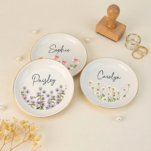 Personalized Birth Flower Jewelry Dish,Custom Floral Ring Dish With Name,Mother's Day Gift,Brithday Gift For Nanny,Wedding Bridesmaid Gifts