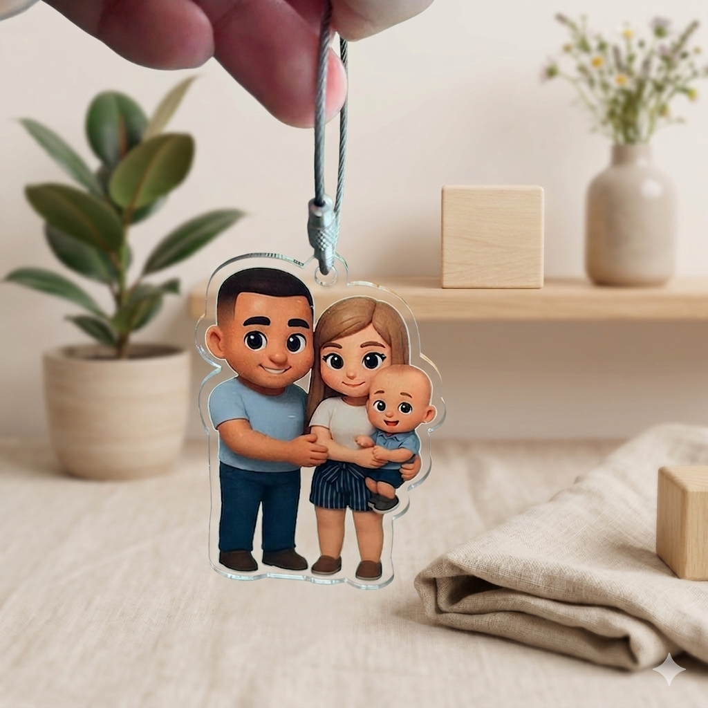 Custom Chibi Keychain: Personalized Cartoon Acrylic Keyring Gift