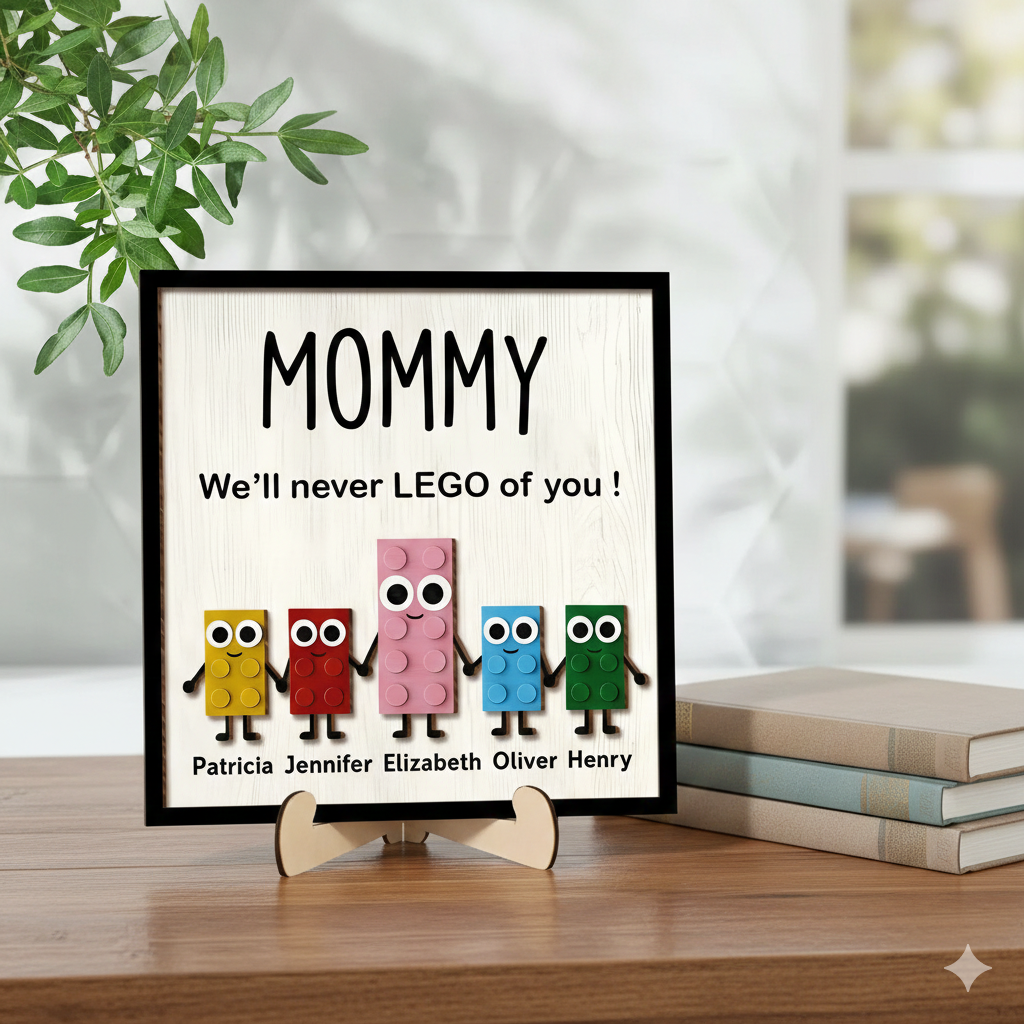 Mommy We'll Never LEGO of you Personalized 2-Layer Wooden Plaque Gift for Mom or Grandma Mother's Day Gift