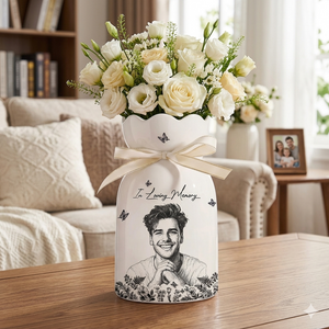 Custom Photo Pencil Sketch Art Loving Couple Family Pet - Personalized Ceramic Flower Vase