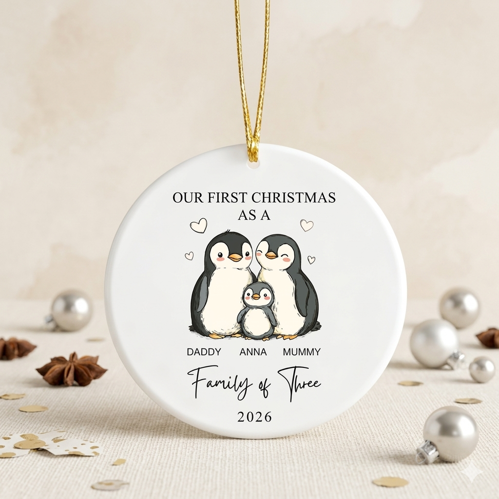 Family of Three Christmas Ornament, Family of 3, Custom New Family Ornament, Baby's First Christmas Ornament, Personalized Family Ornament