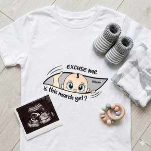 Excuse Me Is It Time Yet Pregnancy Announcement Expecting Mom Maternity - Personalized T Shirt Gemini_Generated_Image_81d74g81d74g81d7.png