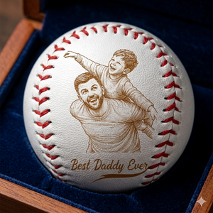 Custom Photo Pencil Drawing Engraved Best Dad Grandpa Ever - Personalized Baseball, Softball