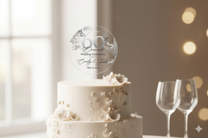 Diamond Anniversary Cake Topper 60th Anniversary Cake Topper Round Personalized Custom Anniversary Cake Topper 60th Anniversary Gift