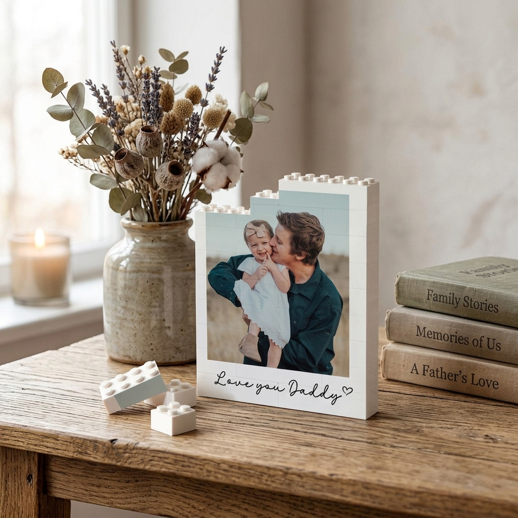 Custom Daddy and Me Brick Photo Block, Fathers Day Gift, Gift for Dad, Personalized Photo Building Block, Dad Puzzle Gift, Gift For Husband