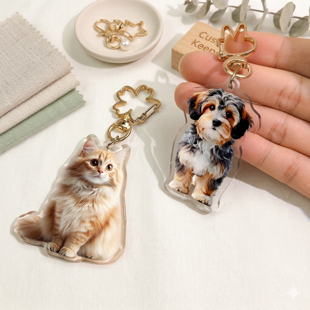 Custom Cat Keychain, Custom Photo Keychain, Pet Keychain, Family Photo Keychain, Acrylic Dog Keychain, Personalized Gift for Pet Lover