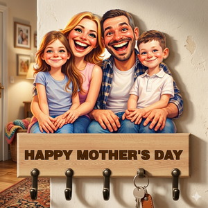 Custom Photo Caricature - Personalized Wooden Key Hanger